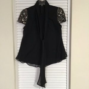 BADGLEY MISCHKA TIE NECK SEQUINS BLACK TOP